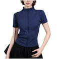 thumbnail image 1 of Short Sleeve Workout Top for Women Slim Fit Full Zipper Stand-up Collar Jacket Casual Fitness Running Sports Shirts, 1 of 4
