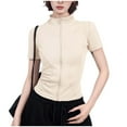 thumbnail image 1 of Short Sleeve Workout Top for Women Slim Fit Full Zipper Stand-up Collar Jacket Casual Fitness Running Sports Shirts, 1 of 4