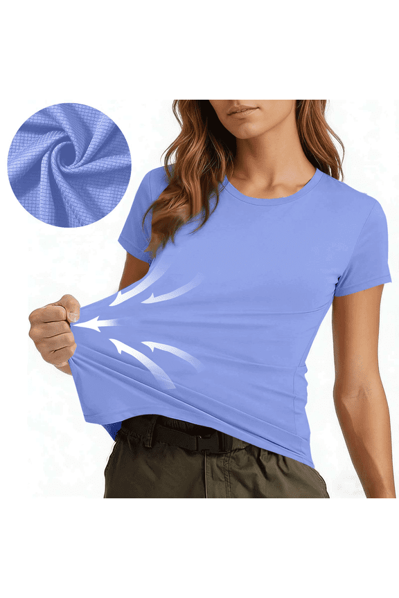 Short Sleeve Workout Tops for Women Breathable Lightweight Quick Dry Athletic Tees Crewneck Base Yoga Gym Shirt (S, Blue)