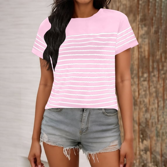 Short Sleeve for Women Crew Neck Trendy Summer Tops Travel Business Casual Spring Outfits Basic Tees For Women