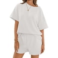 thumbnail image 1 of Short Sleeved 2 Pieces Waffle Knit Set Casual .loose Tops and Shorts Pants Lounge Sets, 1 of 6