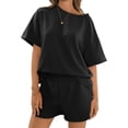 thumbnail image 1 of Short Sleeved 2 Pieces Waffle Knit Set Casual .loose Tops and Shorts Pants Lounge Sets, 1 of 6