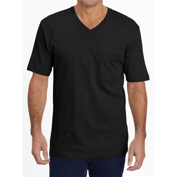 Short Sleeved Men V-Neck Casual T-Shirt Solid Color Basic Tops With Pocket