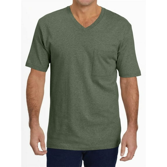 Short Sleeved Men V-Neck Casual T-Shirt Solid Color Basic Tops With Pocket