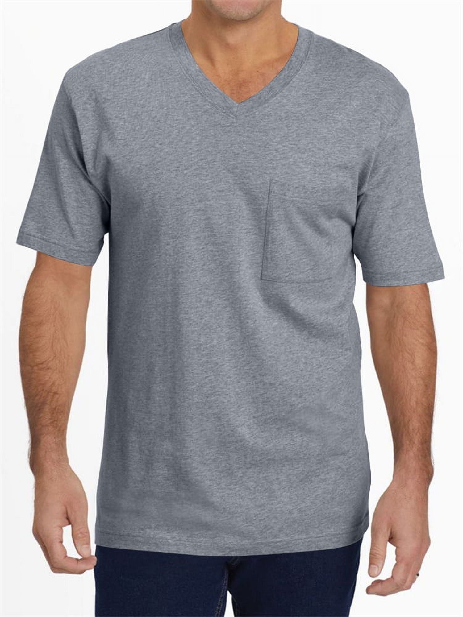Short Sleeved Men V-Neck Casual T-Shirt Solid Color Basic Tops With ...