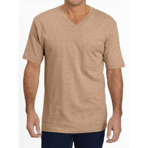Short Sleeved Men V-Neck Casual T-Shirt Solid Color Basic Tops With Pocket