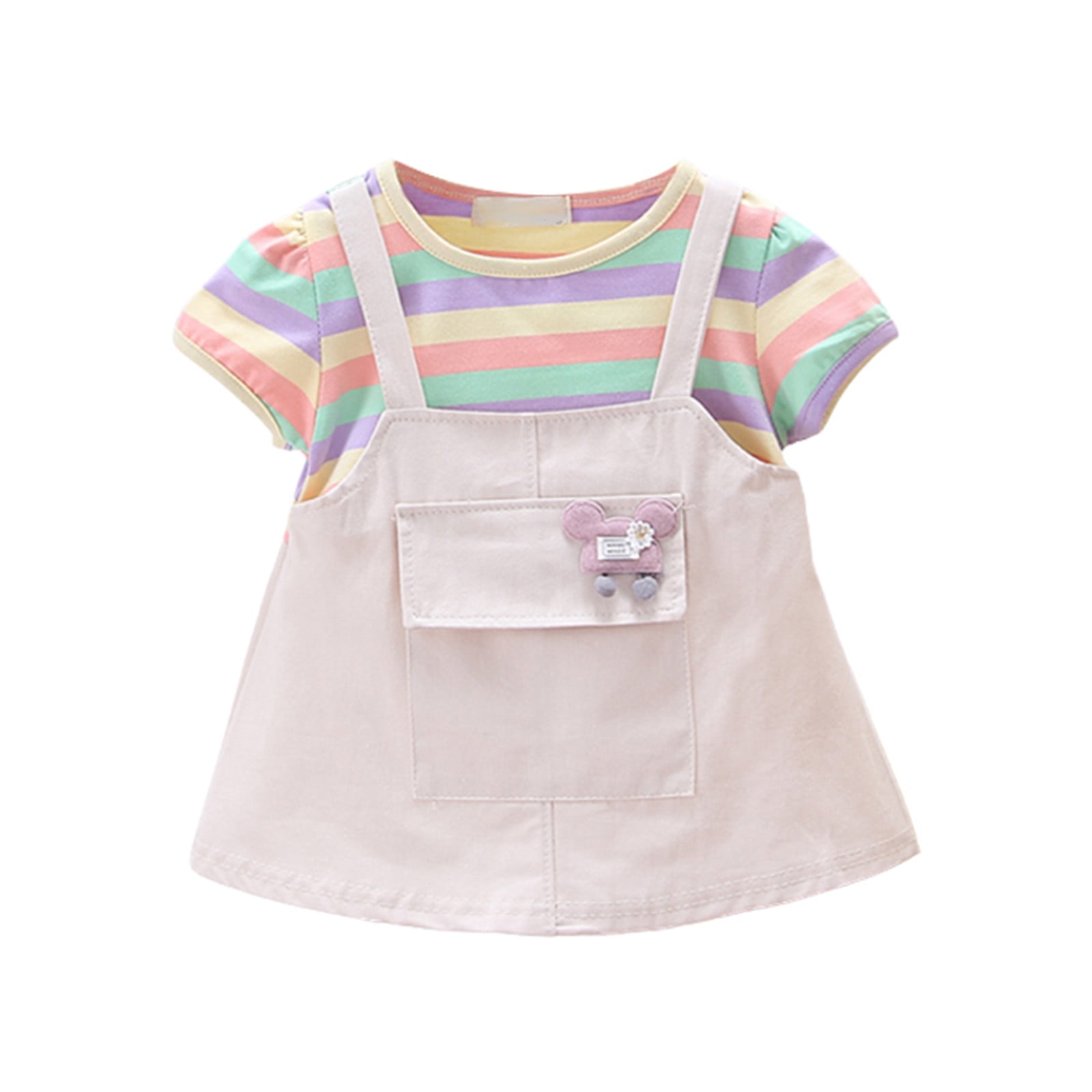 Short Sleeved New Summer Clothes Girls' Dress Baby Color Strip Baby ...