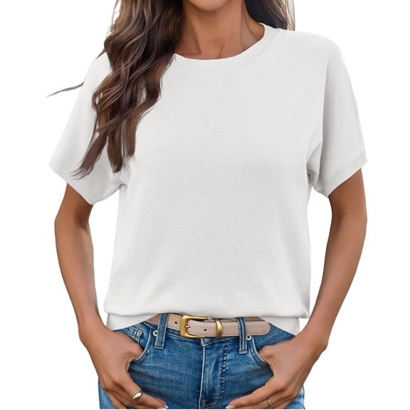 Short Sleeved Solid Color Women Casual Crew Neck Short Sleeve Knit Sweater Tops