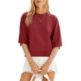 thumbnail image 1 of Short Sleeved Solid Color Women Casual Crewneck Knit Crop Sweater Tops, 1 of 5