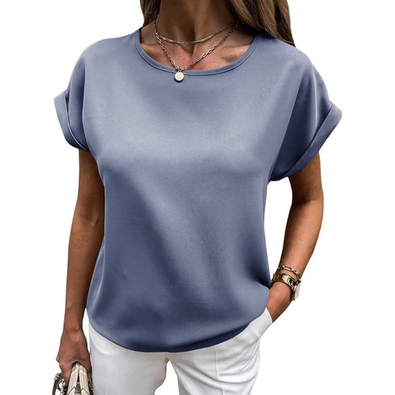 Short Sleeved Solid Color Women Crewneck Casual Shirt Tops