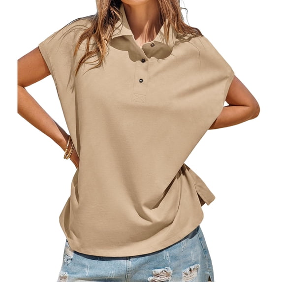 Short Sleeved Summer Women Solid Color Polo Shirt Tops
