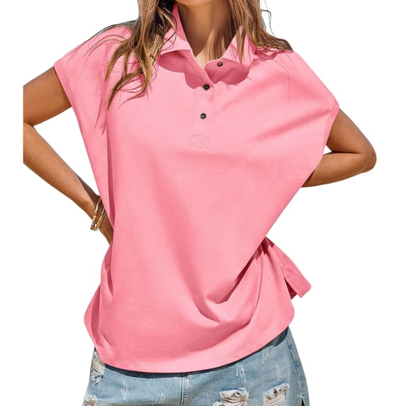 Short Sleeved Summer Women Solid Color Polo Shirt Tops
