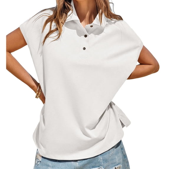 Short Sleeved Summer Women Solid Color Polo Shirt Tops