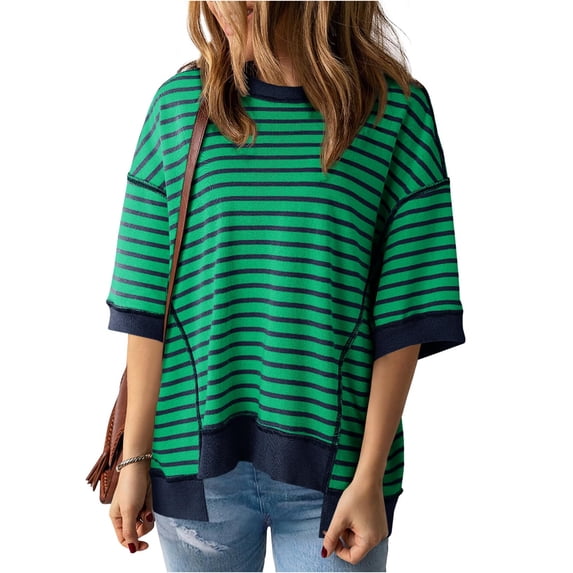 Short Sleeved Summer Women Striped Printing Casual Loose T-shirt Tops