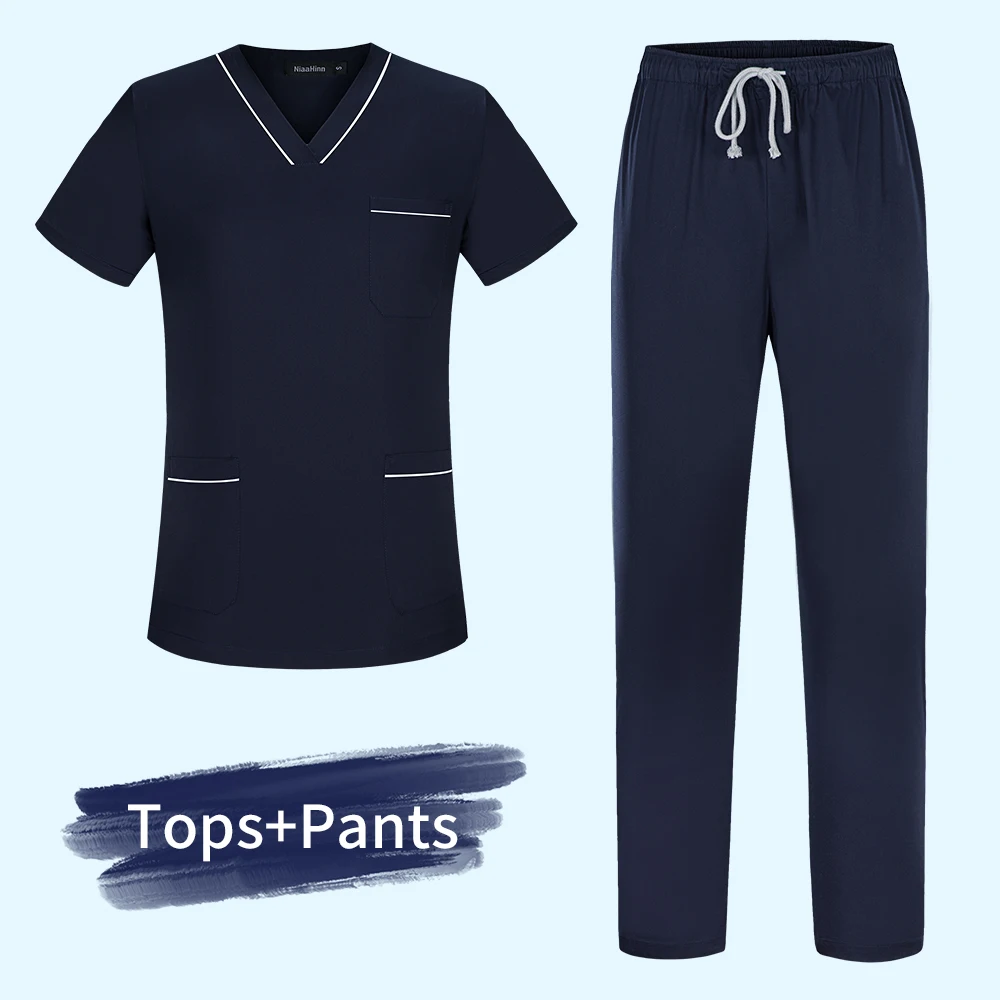 Short Sleeved Surgical Medical Suit Button Unisex Nursing Top+pant