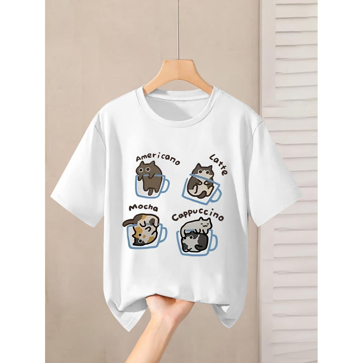 A Short-Sleeved T-Shirt for Boys Featuring a Cartoon Print of a Teacup ...