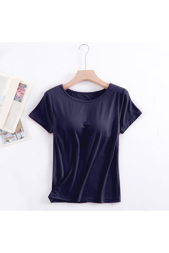 Short Sleeved T Shirt With Chest Pad Bra Cup Semi Sleeve Vest Pajamas Active Loose Tops for Women Baggy 3x Womens Shirt Athletic Womens Top 4x for Women Active Women Top Active Crop Tops for Women 2x