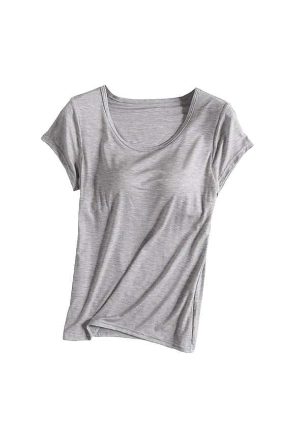 Short Sleeved T Shirt With Chest Pad Bra Cup - Polyester/Spandex, for Casual/Daily