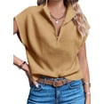 thumbnail image 1 of Short Sleeved Women Stand Collar Half Zipper Casual Knit Vest Tops, 1 of 4