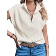 thumbnail image 1 of Short Sleeved Women Stand Collar Half Zipper Casual Knit Vest Tops, 1 of 5