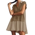 thumbnail image 1 of Short Sleeved Women Turn-Down Collar Patchwork Casual Loose Dress, 1 of 5