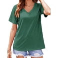 thumbnail image 1 of Short Sleeved Women V-Neck Solid Color Loose T-Shirt Tops, 1 of 5