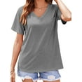 thumbnail image 1 of Short Sleeved Women V-Neck Solid Color Loose T-Shirt Tops, 1 of 5