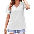 thumbnail image 1 of Short Sleeved Women V-Neck Solid Color Loose T-Shirt Tops, 1 of 5