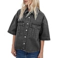 thumbnail image 1 of Short Sleeved Women Denim Jacket Oversized Casual Denim Shirt with Pocket Top, 1 of 3