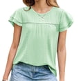 thumbnail image 1 of Short Sleeved Women's Round Neck Ruffle Sleeve Eyelet Summer Casual Tunic Tops, 1 of 5