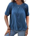 thumbnail image 1 of Short Sleeved Women's Solid Color Crew Neck Casual Shirt Tops, 1 of 4