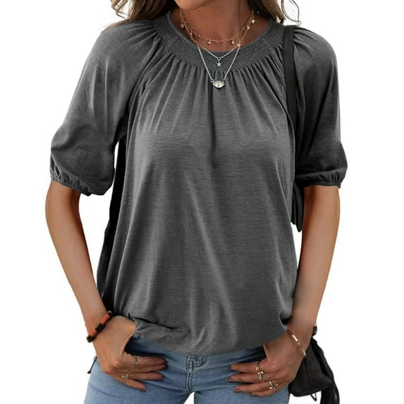 Short Sleeved Women's Solid Color Crew Neck Casual Shirt Tops