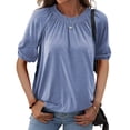 thumbnail image 1 of Short Sleeved Women's Solid Color Crew Neck Casual Shirt Tops, 1 of 4