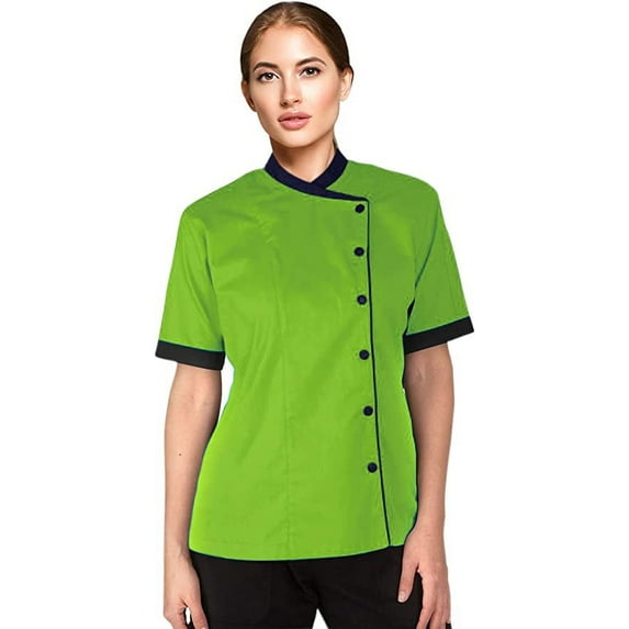 Short Sleeves Green Color Only Women's Ladies Chef Coat Jacket By Uniformates S Size