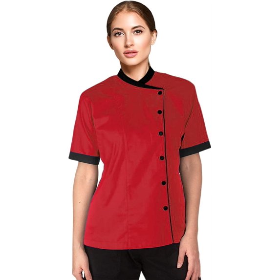 Short Sleeves Red Color Only Women's Ladies Chef Coat Jacket By Uniformates S Size