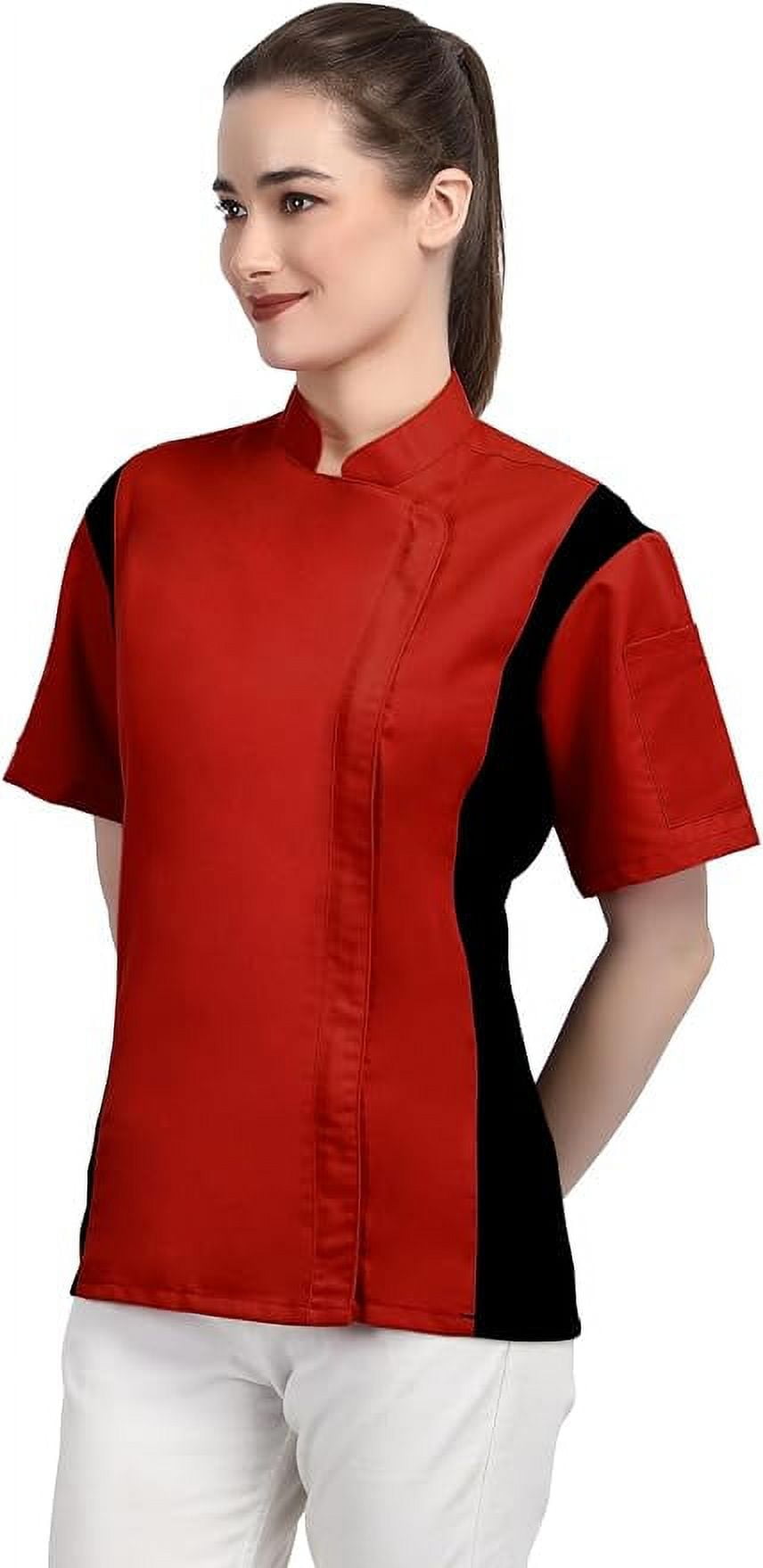 Short Sleeves Red Color Zipper Chef Coat Jacket Uniform for women with ...