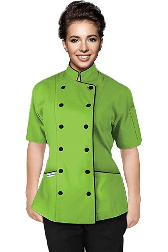 Short Sleeves Tailored Fit Chef Coat Jacket Uniform for Women for Food Service, Caterers, Bakers and Culinary Professional (Green, Medium)
