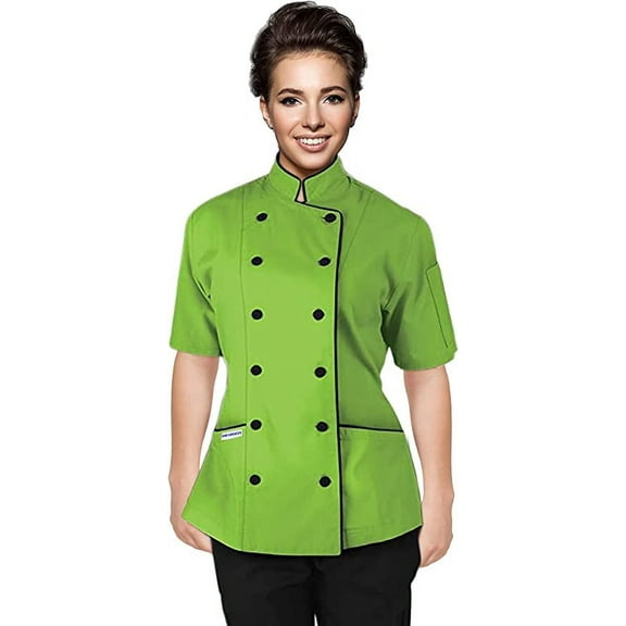 Short Sleeves Tailored Fit Chef Coat Jacket Uniform for Women for Food Service, Caterers, Bakers and Culinary Professional (Green, Small)