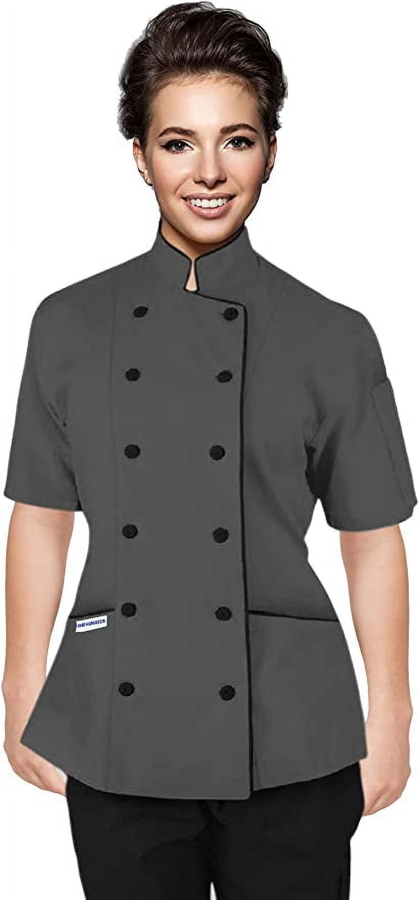 Mercer Culinary Genesis Women's Short Sleeve Chef Jacket - Poly Cotton Twill, Cloth Knot Buttons, X-Large White