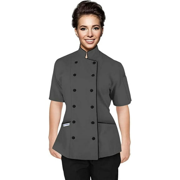Short Sleeves Tailored Fit Chef Coat Jacket Uniform for Women for Food Service, Caterers, Bakers and Culinary Professional (Grey, Small)