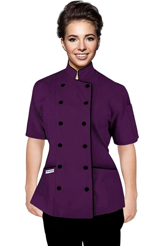 Short Sleeves Tailored Fit Chef Coat Jacket Uniform for Women for Food Service, Caterers, Bakers and Culinary Professional (Violet, X-Small)