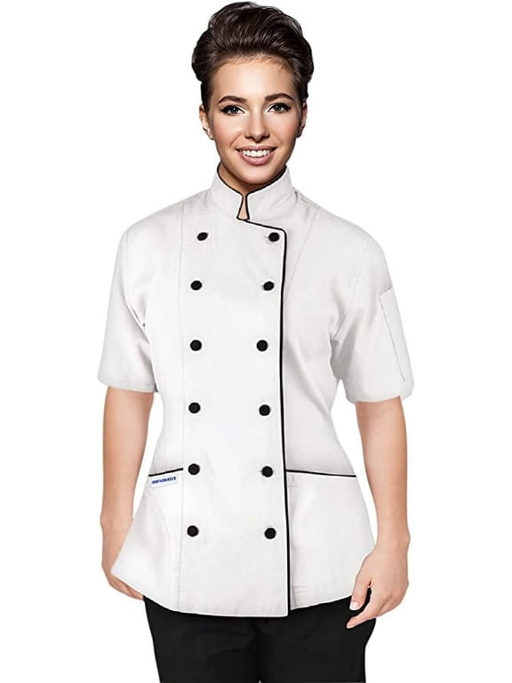 Short Sleeves Tailored Fit Chef Coat Jacket Uniform for Women for Food Service, Caterers, Bakers and Culinary Professional (White, X-Large)