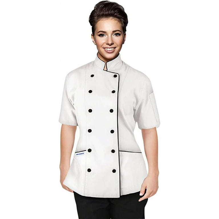 Short Sleeves Tailored Fit Chef Coat Jacket Uniform for Women for