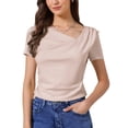 thumbnail image 1 of INSPIRE CHIC Short Sleeves Top for Women Ruched Going Out Crop Shirts Slim Fit Basic Tee Blouse S Pink, 1 of 6