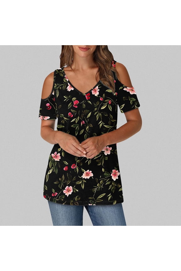 Short Sleeves Tops for Women T Shirts Floral Tops for Women Trendy Oversized Tee Shirts Pack