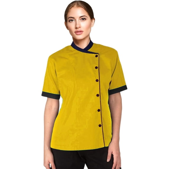 Short Sleeves Yellow Color Only Women's Ladies Chef Coat Jacket By Uniformates XXL Size