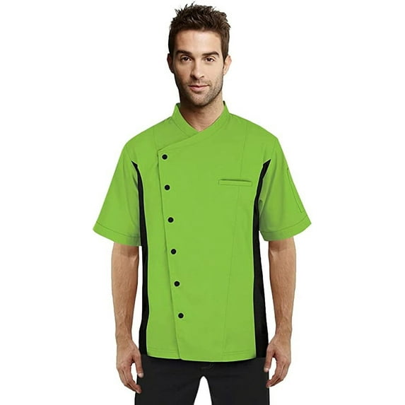 Short Sleeves side Mesh Vented Chef Coat Jacket Uniform Unisex for Food Service, Caterers, Bakers and Culinary Professional (Green, Medium)