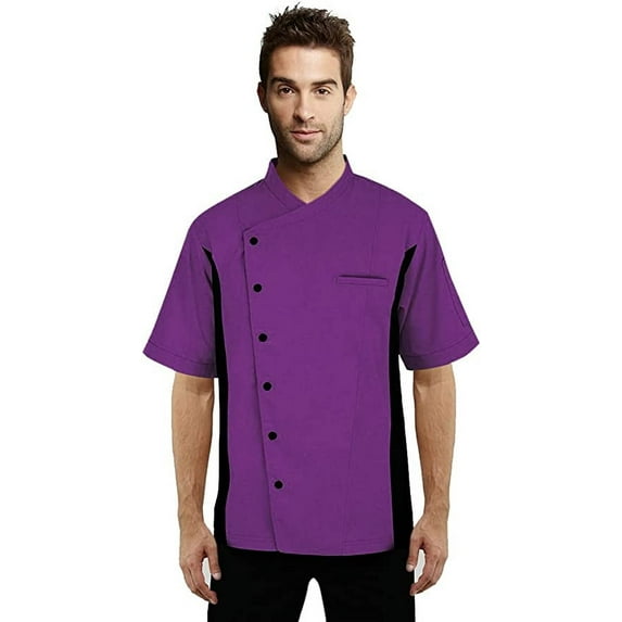 Short Sleeves side Mesh Vented Chef Coat Jacket Uniform Unisex for Food Service, Caterers, Bakers and Culinary Professional (Violet, X-Small)