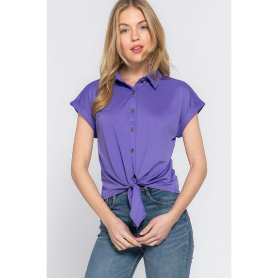 Short Slv Front Tie Stretch Ity Top