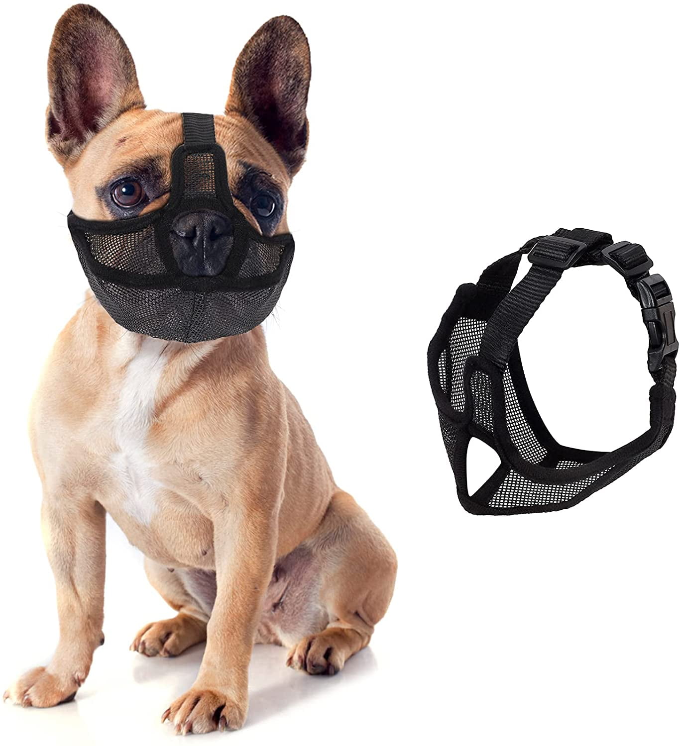 Short Snout Dog Muzzle, Adjustable Bulldog Mask Breathable Mesh Dogs